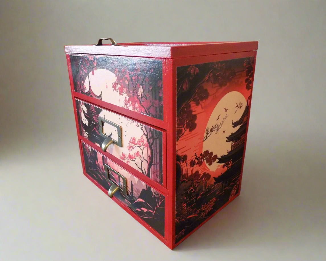 Large Oriental Style Jewellery Box / Small Desktop Storage Cabinet