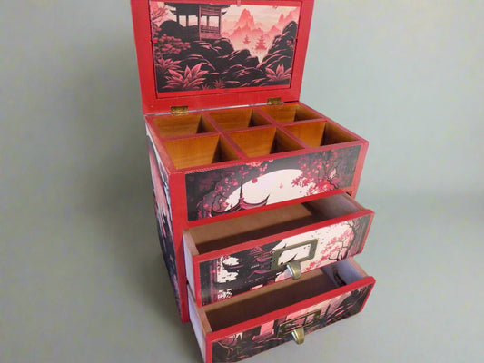 Large Oriental Style Jewellery Box / Small Desktop Storage Cabinet