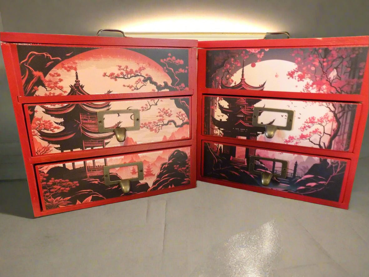 Large Oriental Style Jewellery Box / Small Desktop Storage Cabinet