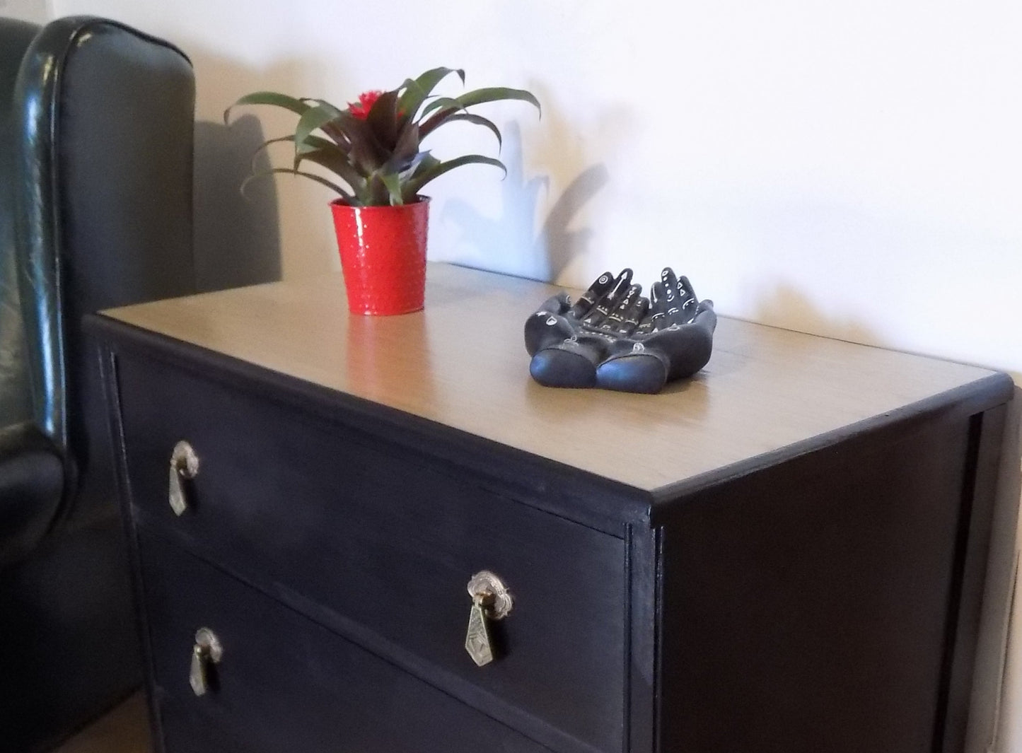 Small 3 drawer dresser with art deco style brass handles