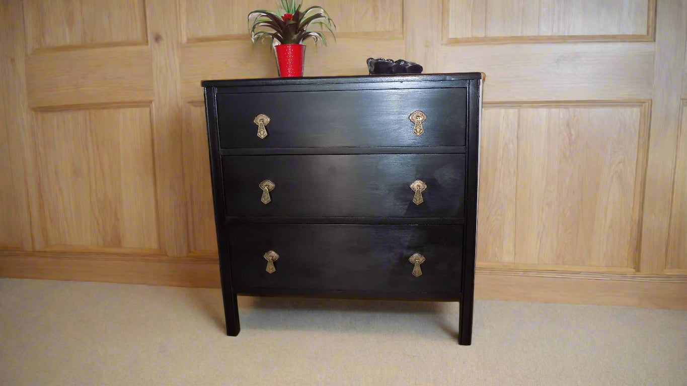 Small 3 drawer dresser with art deco style brass handles