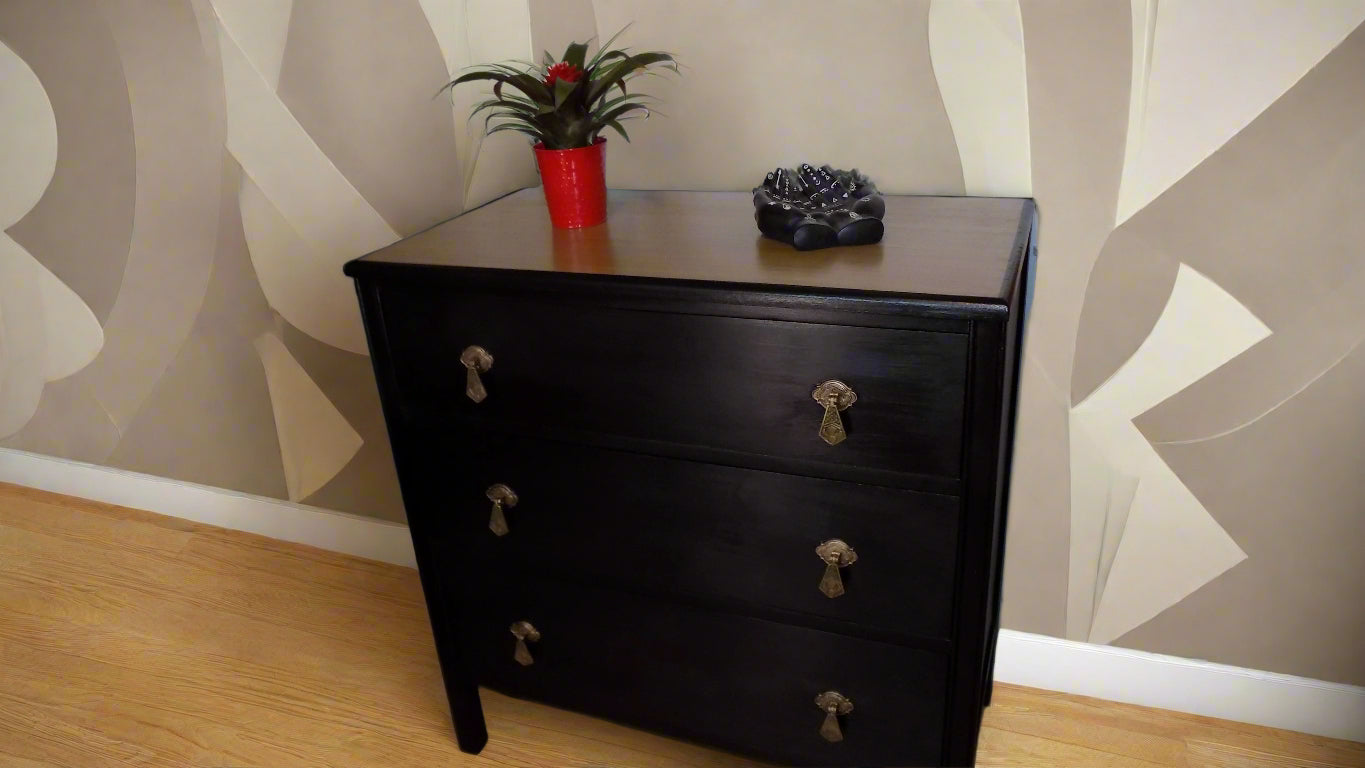 Small 3 drawer dresser with art deco style brass handles