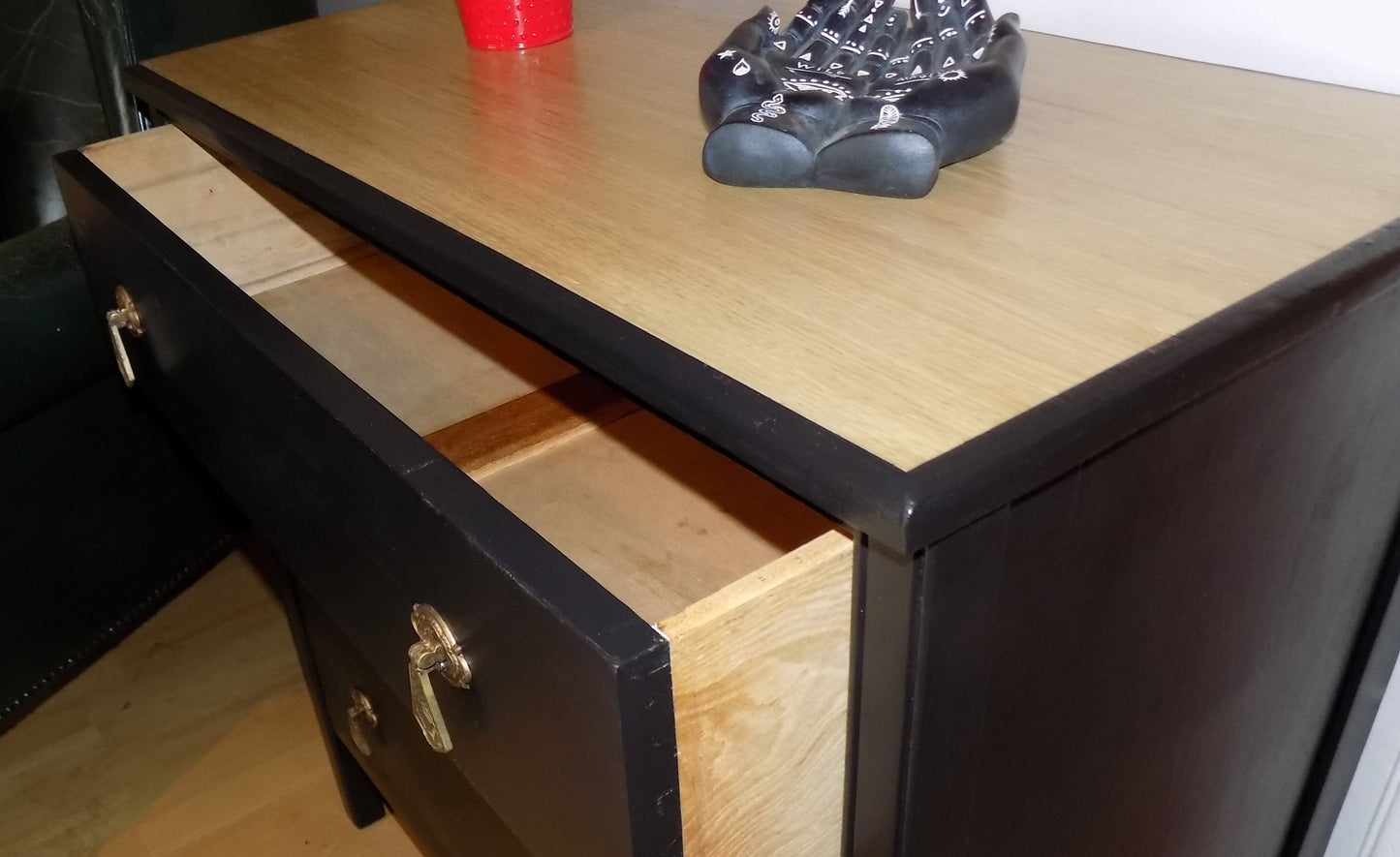 Small 3 drawer dresser with art deco style brass handles