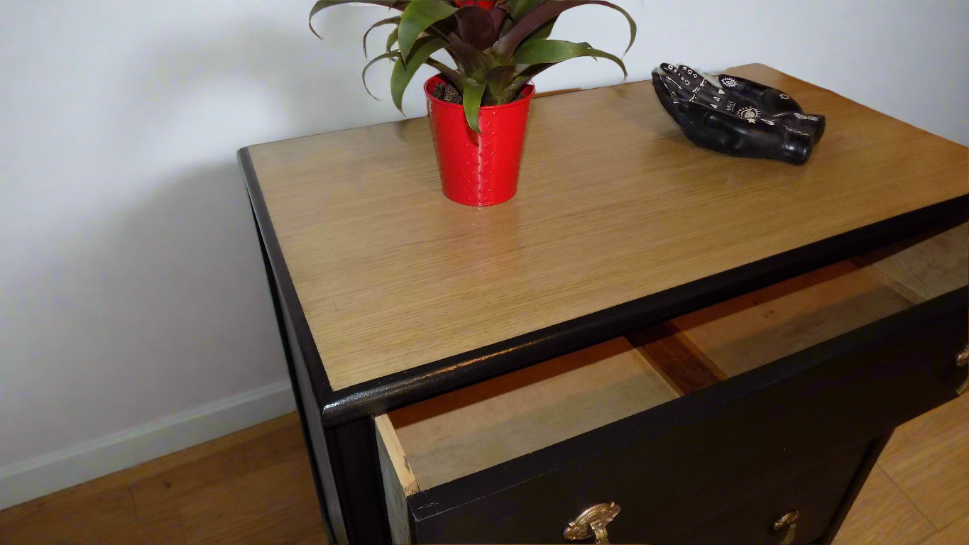 Small 3 drawer dresser with art deco style brass handles