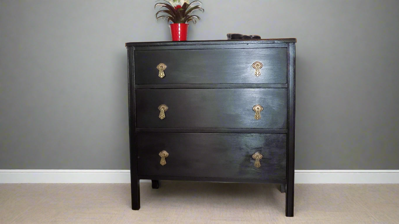 Small 3 drawer dresser with art deco style brass handles