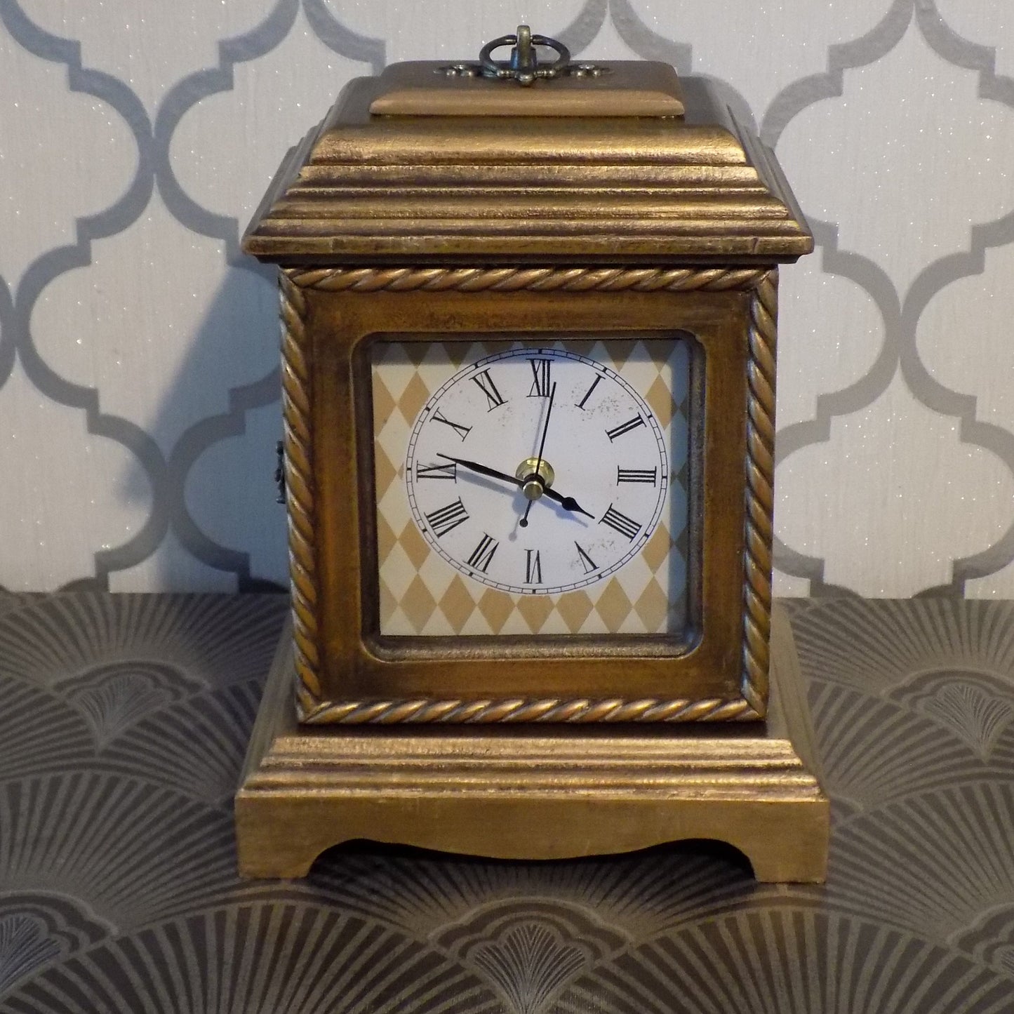 Harlequin Mantel Clock with Hidden Drawers