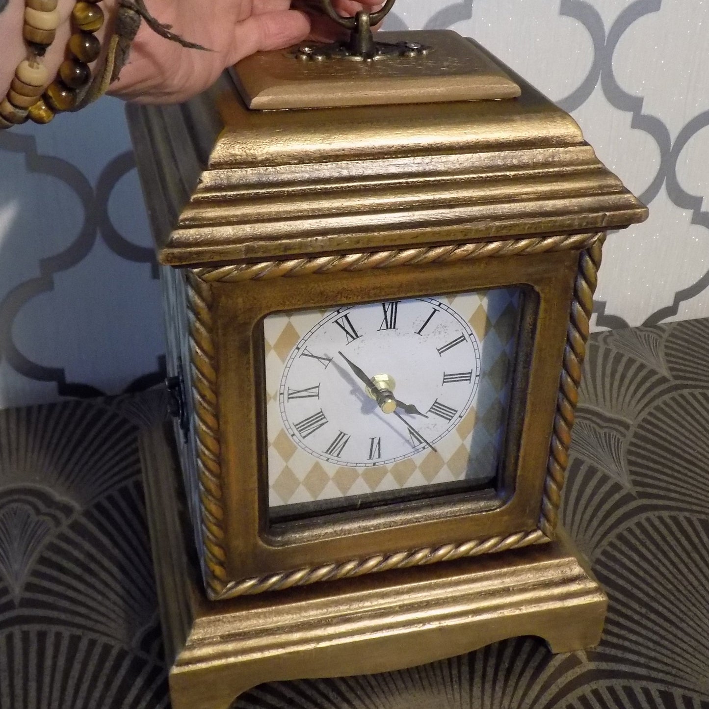 Harlequin Mantel Clock with Hidden Drawers
