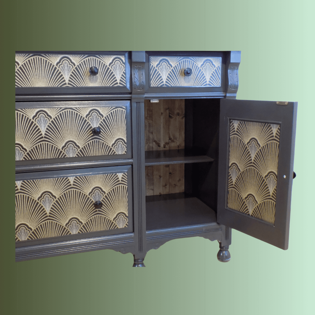 Dark Deco: Lounge Sideboard: Tudor Deco fusion in Charcoal, Gold & Black