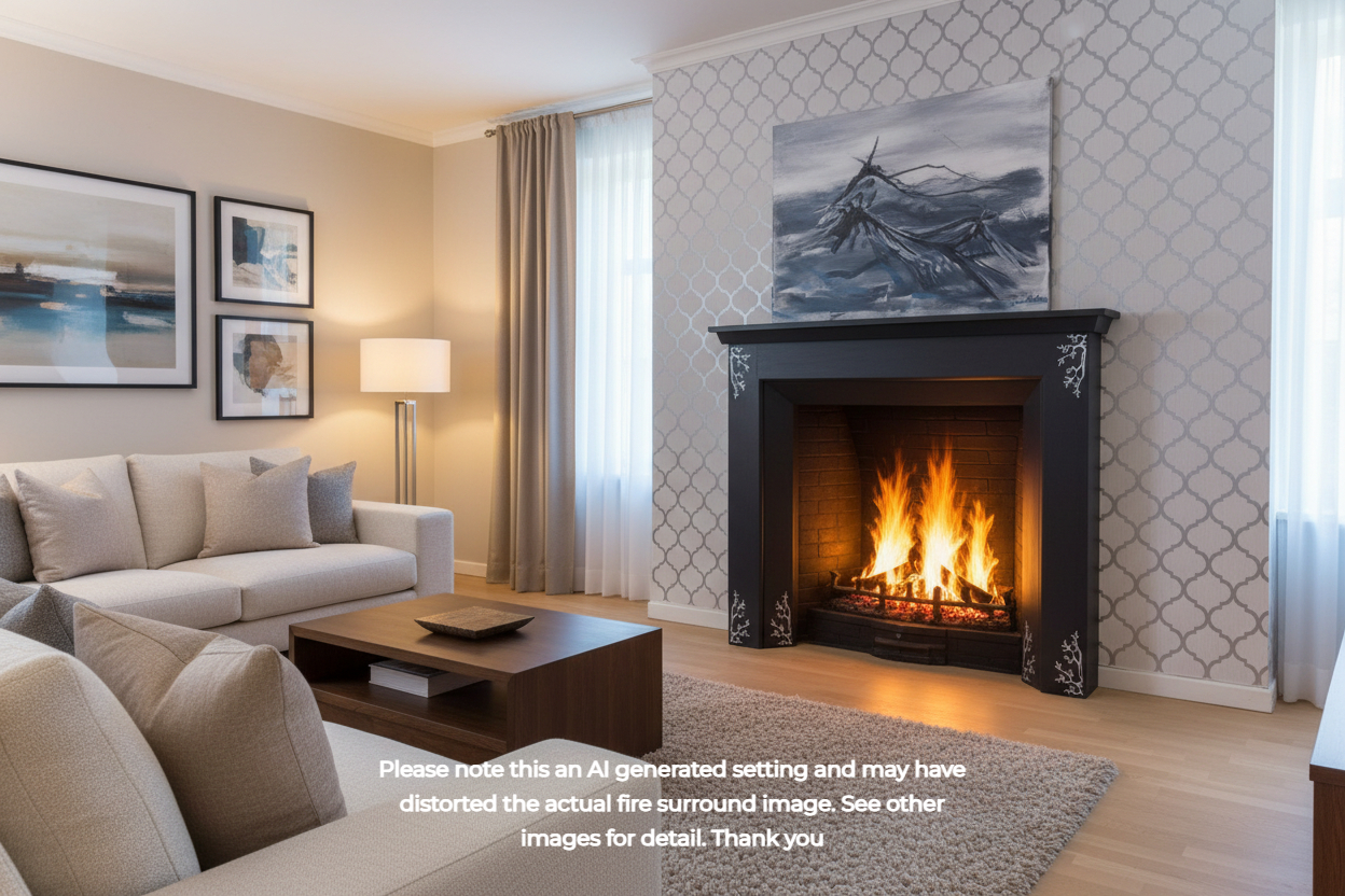 Charcoal Grey Fireplace Surround with decorative detailing