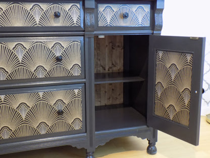 Dark Deco: Lounge Sideboard: Tudor Deco fusion in Charcoal, Gold & Black