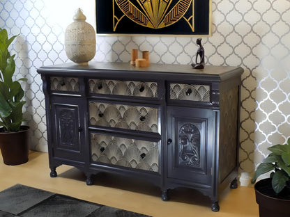 Dark Deco: Lounge Sideboard: Tudor Deco fusion in Charcoal, Gold & Black