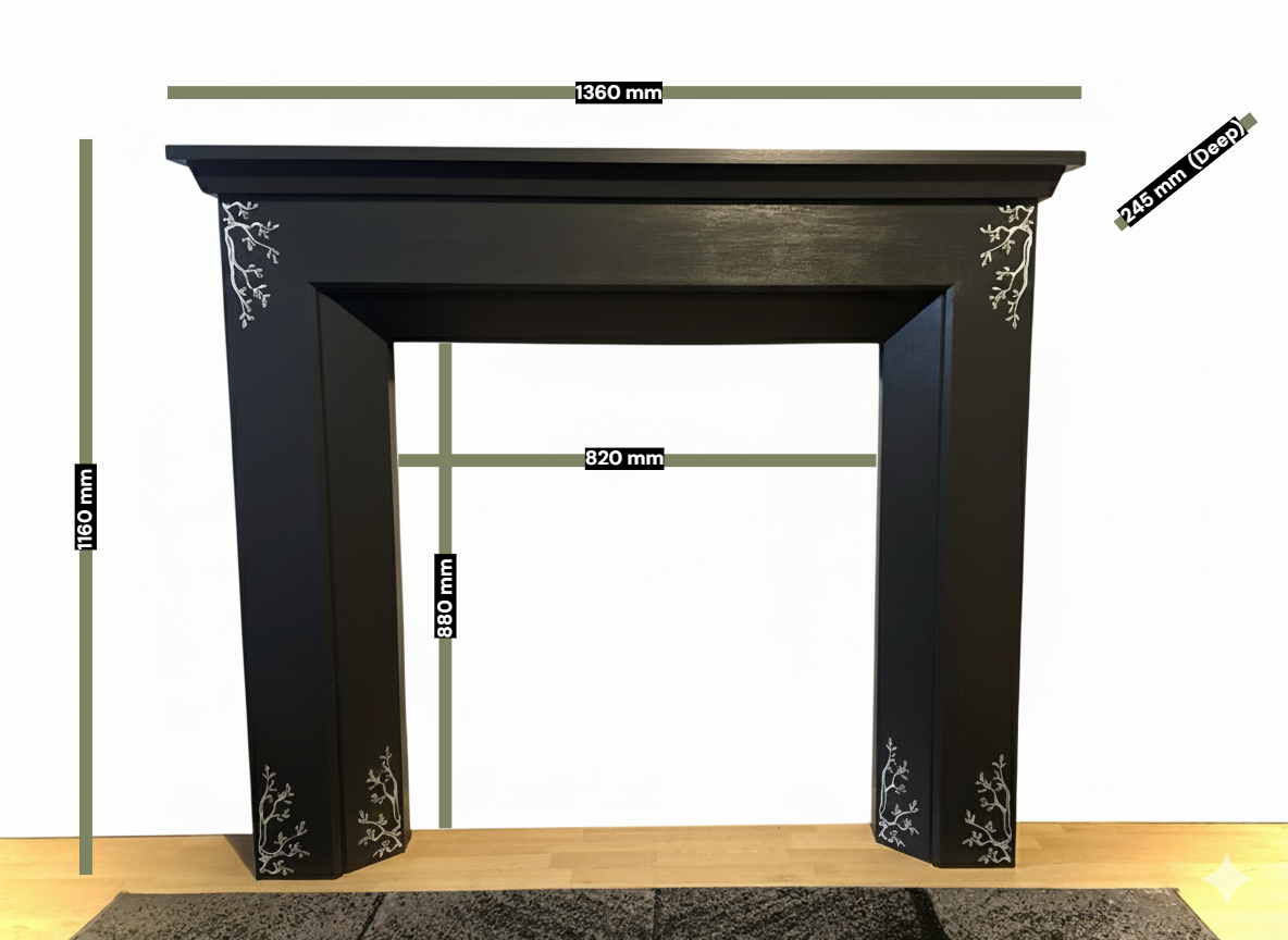 Charcoal Grey Fireplace Surround with decorative detailing