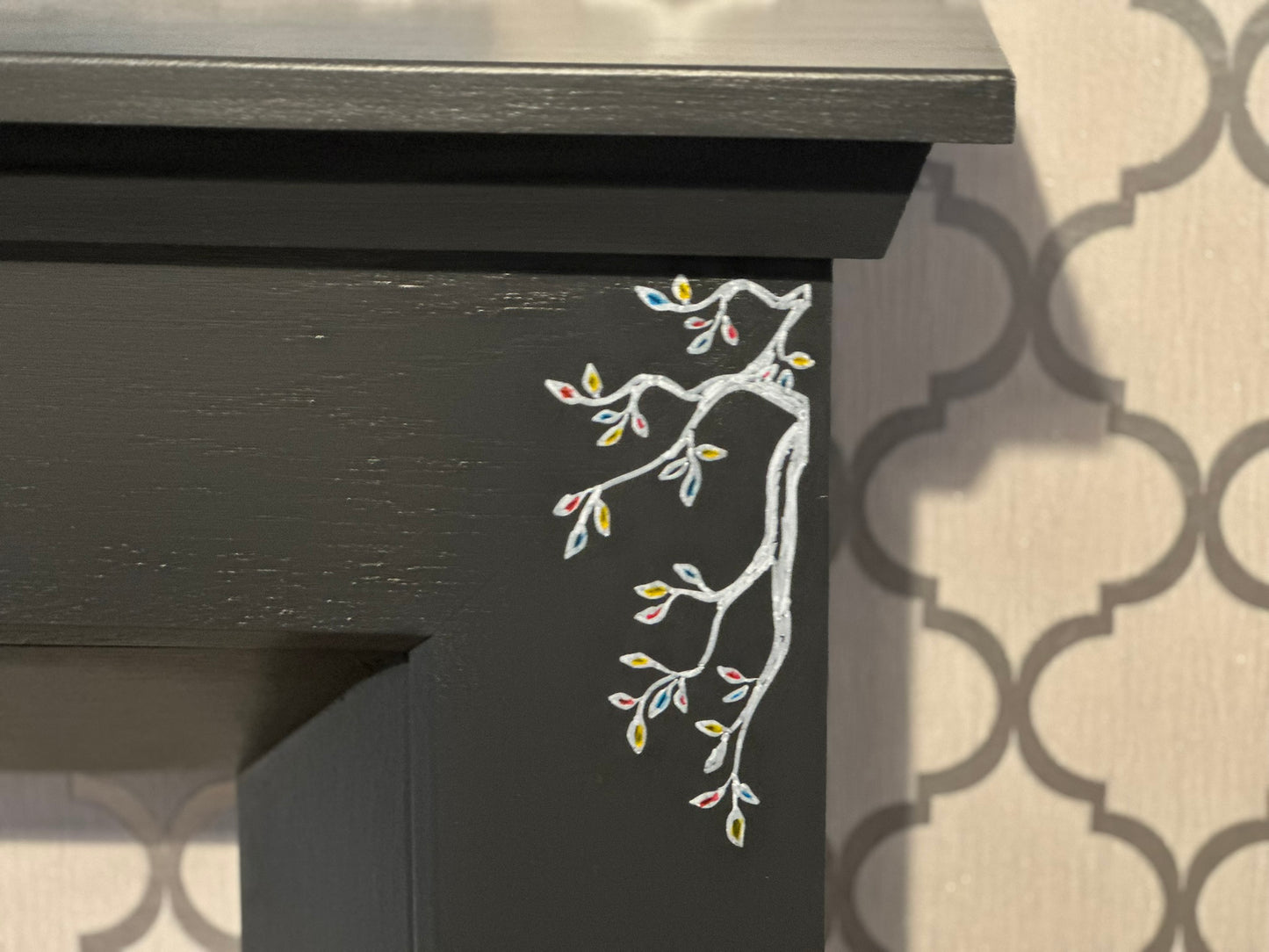 Charcoal Grey Fireplace Surround with decorative detailing