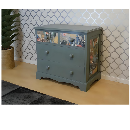 Pine Dresser in Serenity green with wonderland print