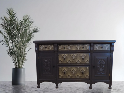 Dark Deco: Lounge Sideboard: Tudor Deco fusion in Charcoal, Gold & Black